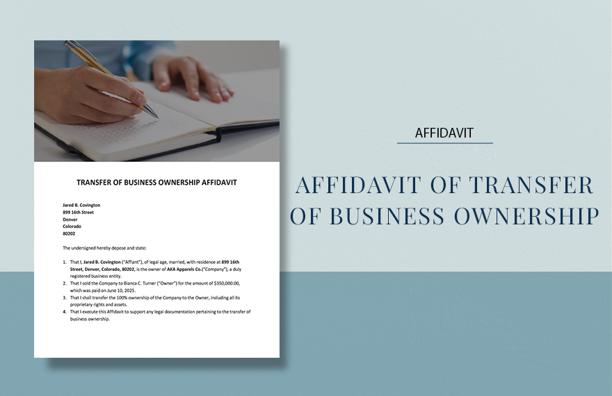 Affidavit of Transfer of Business Ownership Template in Word, Google Docs
