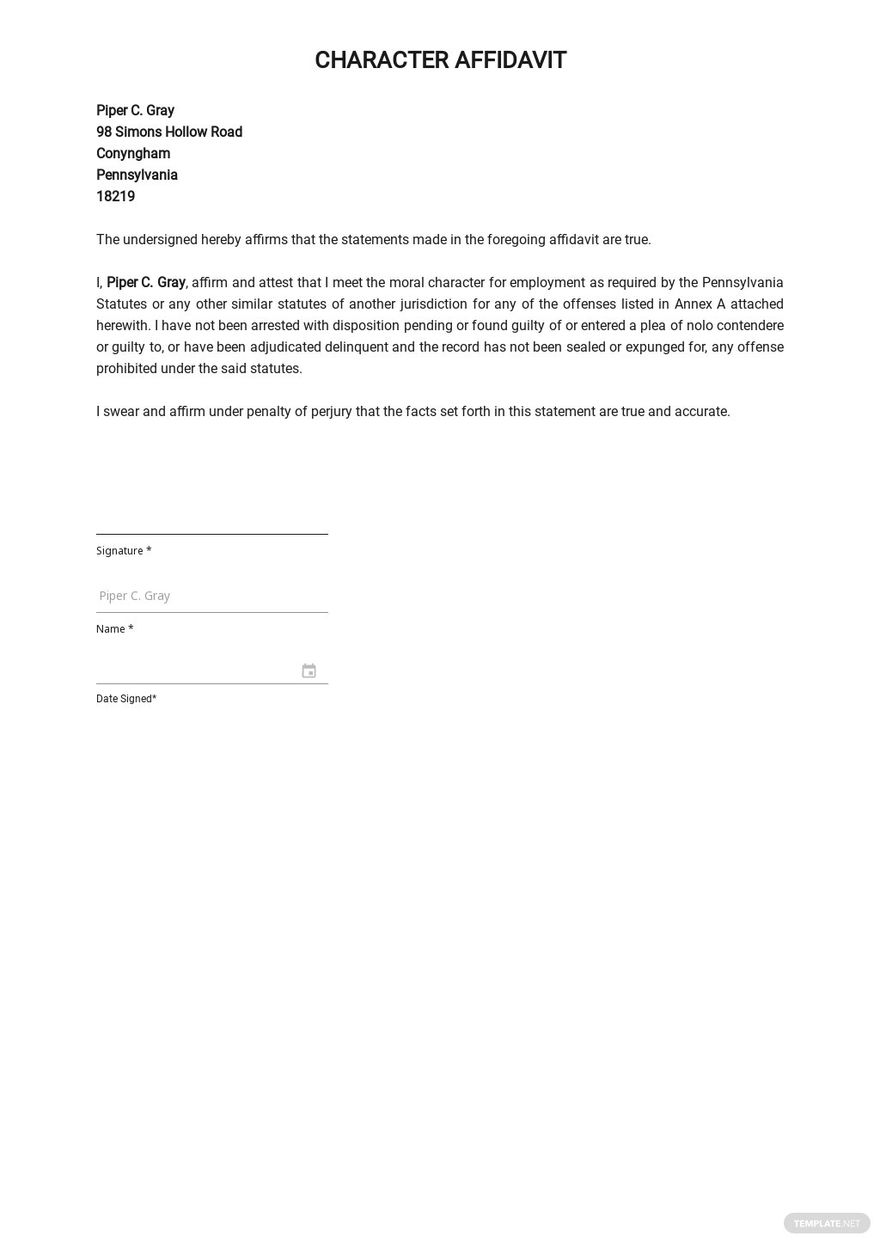 Character Affidavit Template