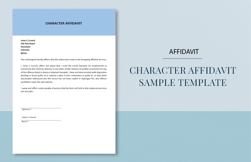 Character Affidavit Sample Template