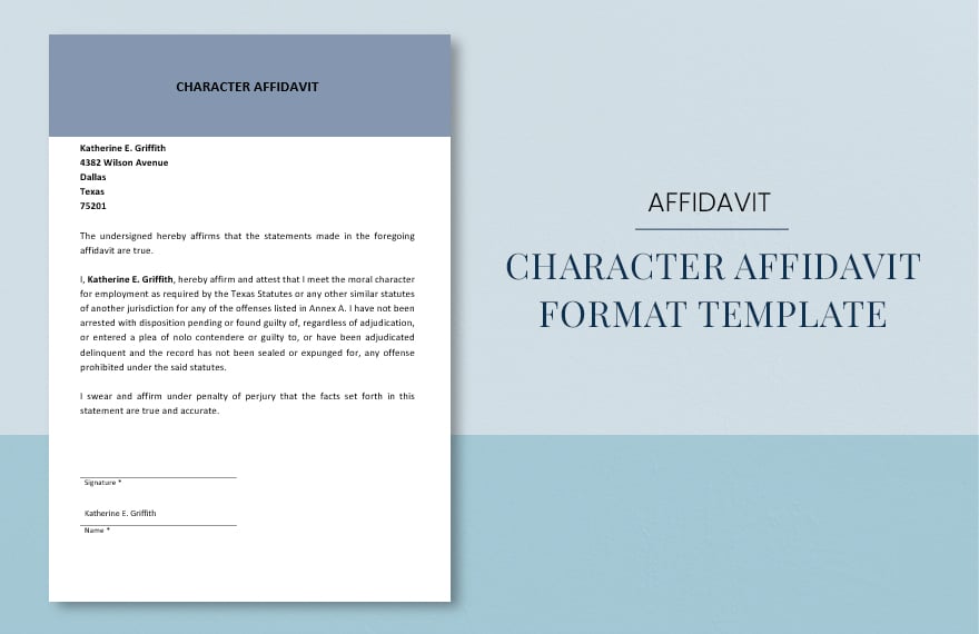 Character Affidavit Format Template