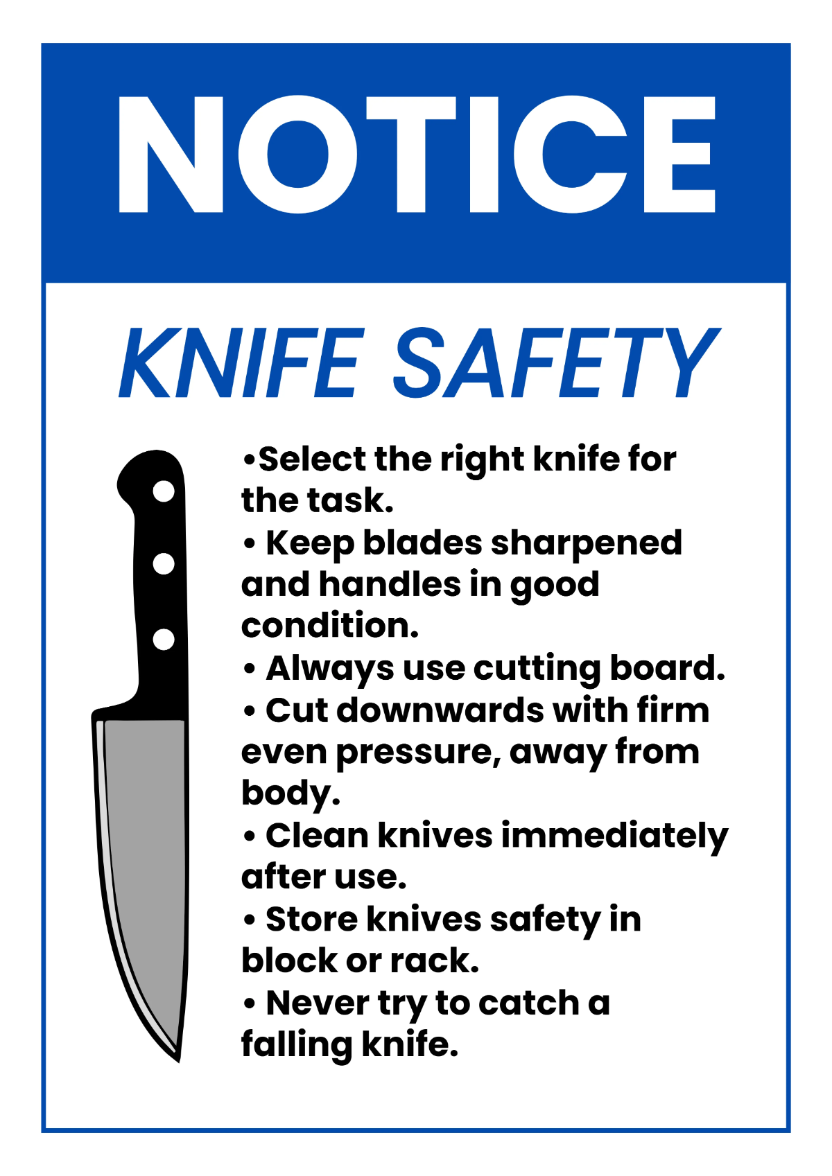 Free Knife Safety Notice Restaurant Sign Template to Edit Online