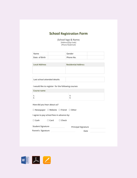 School Registration Form Template - Google Docs, Word