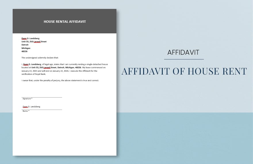 Affidavit of House Rent Template in Word, Google Docs