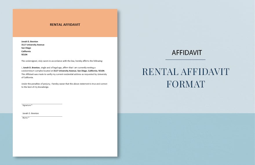 Rental Affidavit Format Template