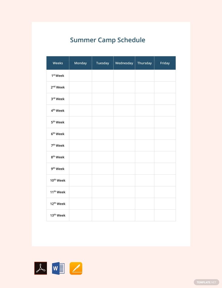 summer camp calendar template