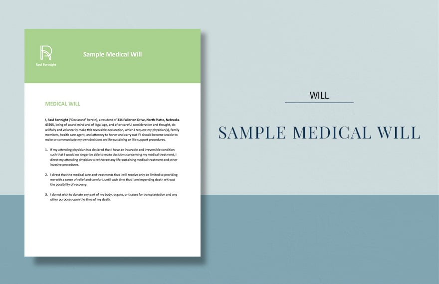 Sample Medical Will Template