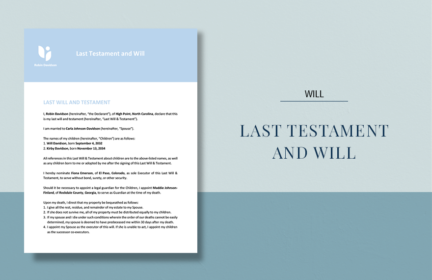 Simple Last Testament and Will Template