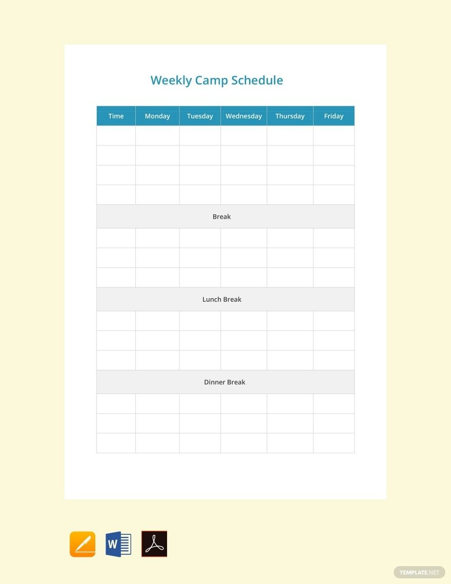 Weekly Camp Schedule Template