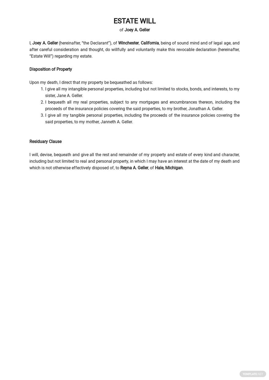 FREE Estate Will Templates Available File Formats like [ Word (DOC