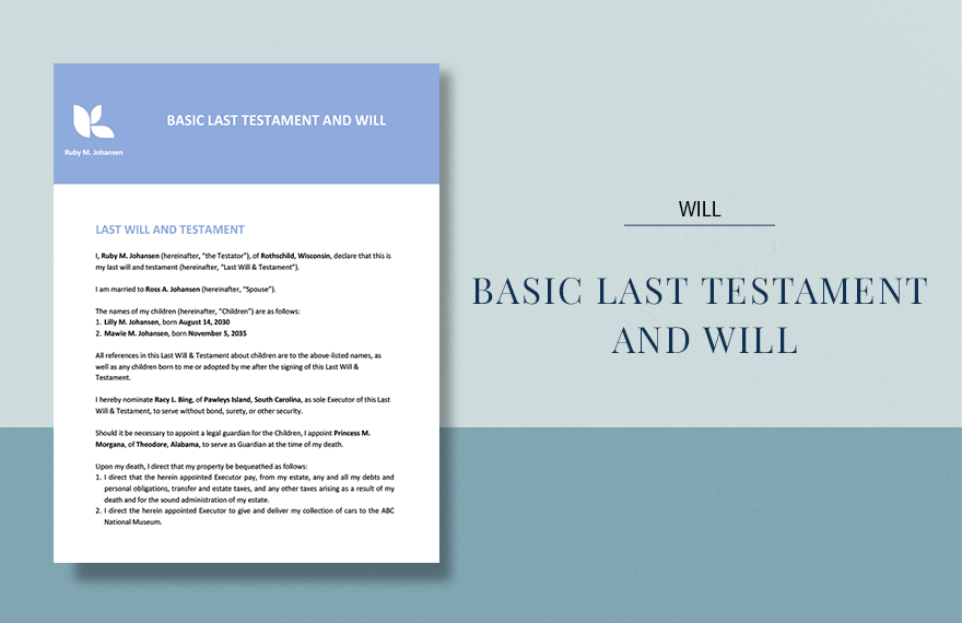 Basic Last Testament and Will Template