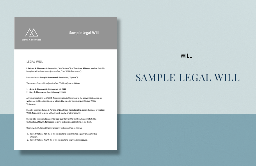 Sample Legal Will Template