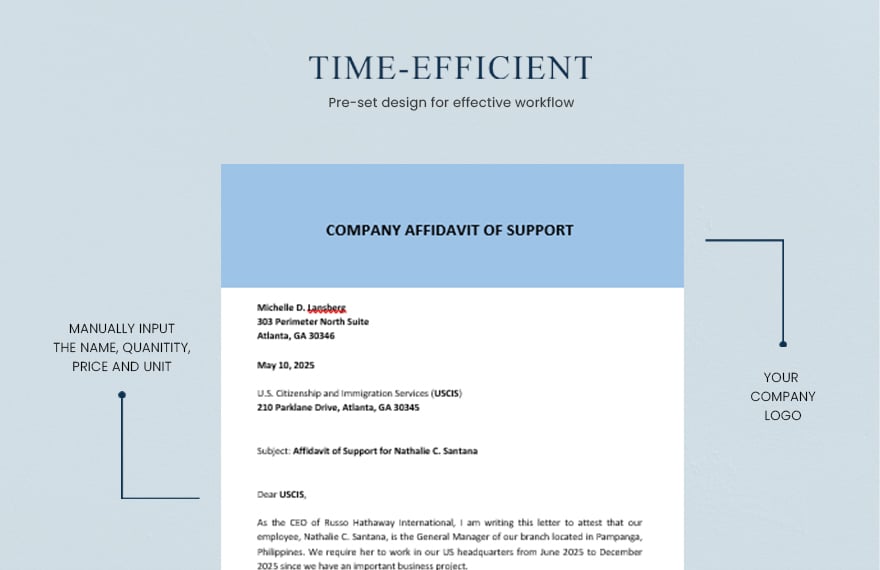 Company Affidavit of Support Template