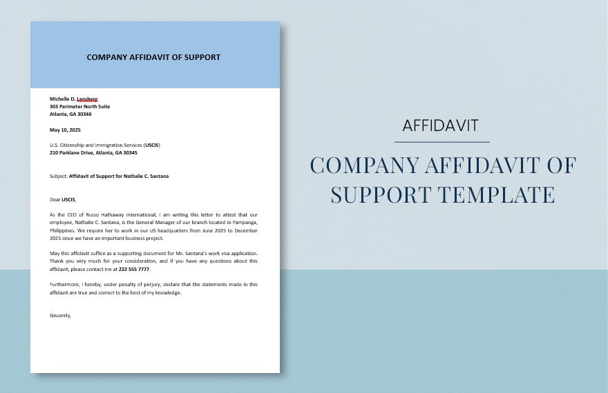 Company Affidavit of Support Template in Word, Google Docs