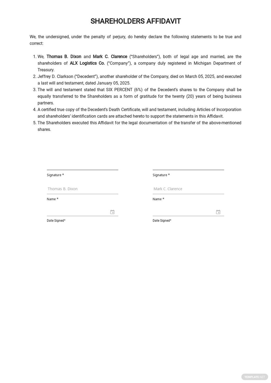 Company Affidavit Templates - Documents, Design, Free, Download ...