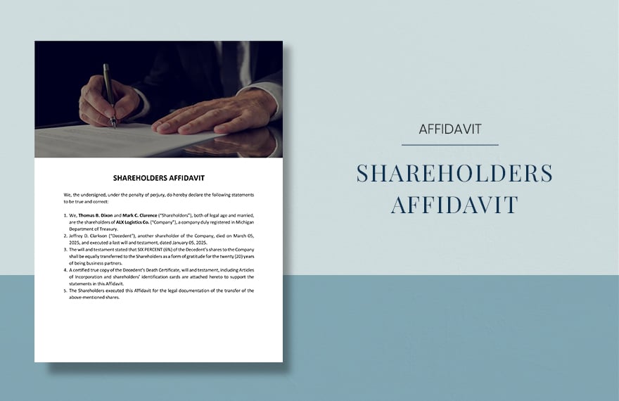 Shareholders Affidavit Template in Word, Google Docs, Apple Pages
