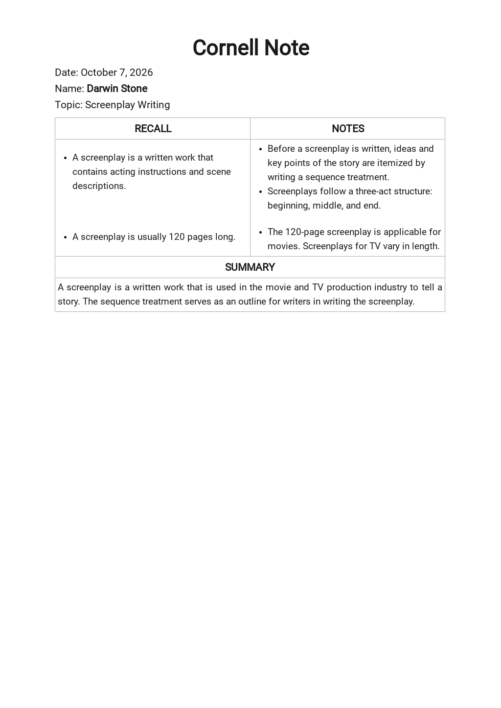 Cornell Notes Google Docs Template