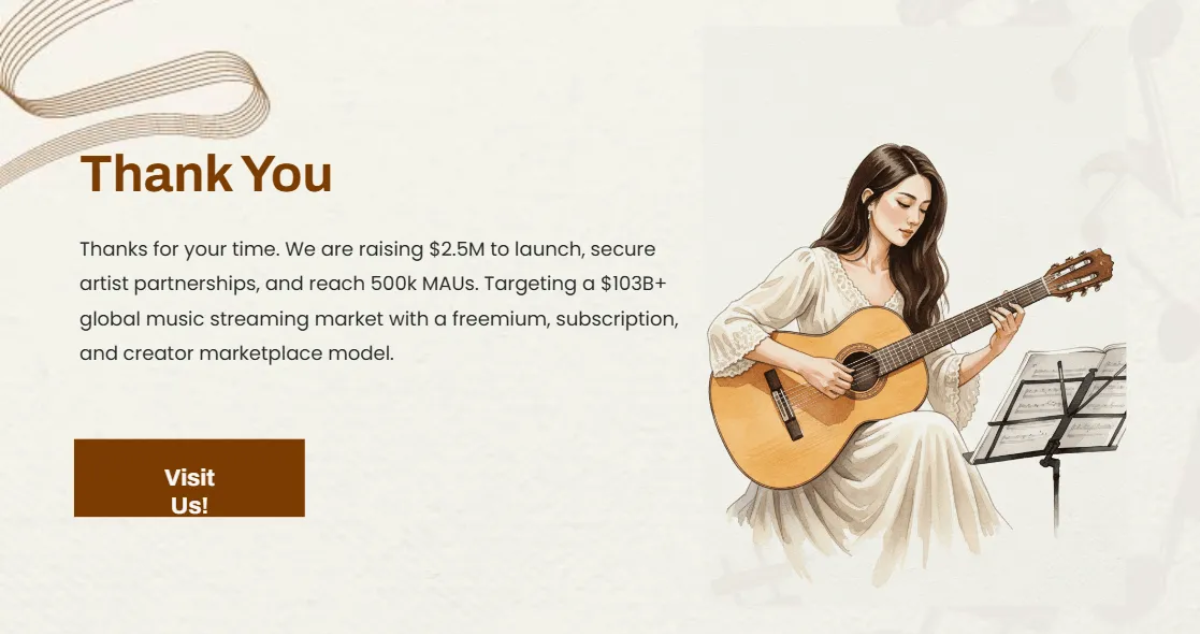 Free Music App Pitch Deck Template to Edit Online