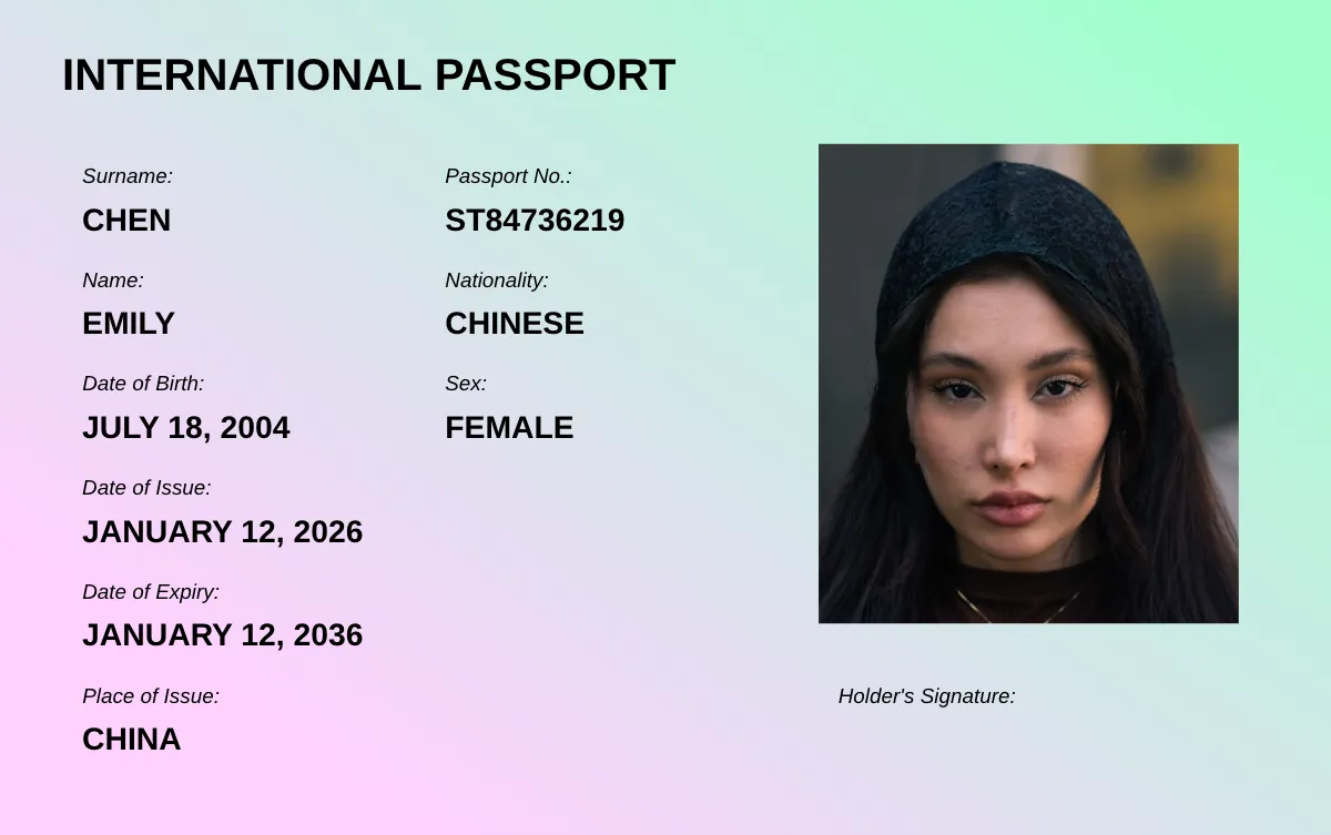 Free Student Passport Card Template to Edit Online