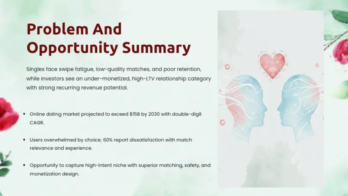 Free Dating App Pitch Deck Template to Edit Online