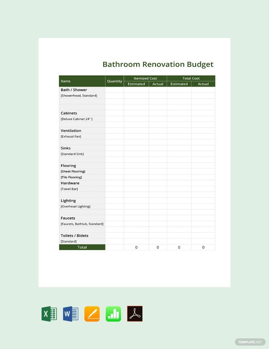 Free Bathroom Renovation Budget Template