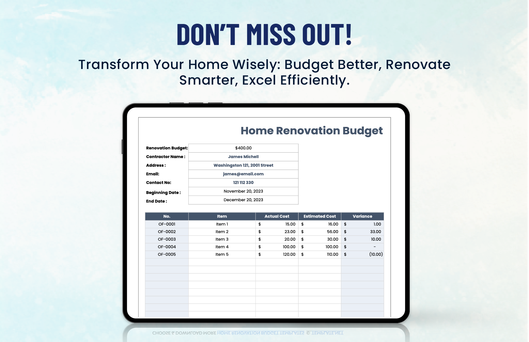 Home Renovation Budget Template