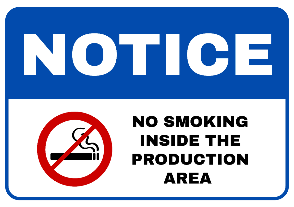 Free No Smoking Food Processing Area Sign Template to Edit Online
