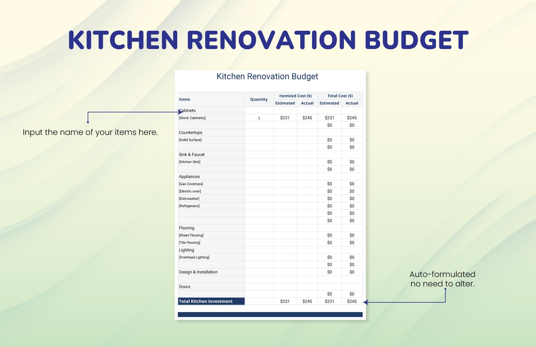 Kitchen Renovation Budget Template