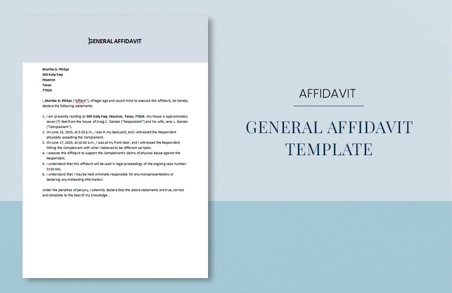 Free General Affidavit Template in Word, Google Docs