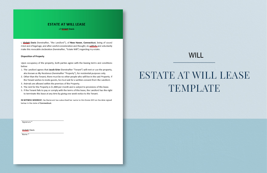 Estate at Will Lease Template