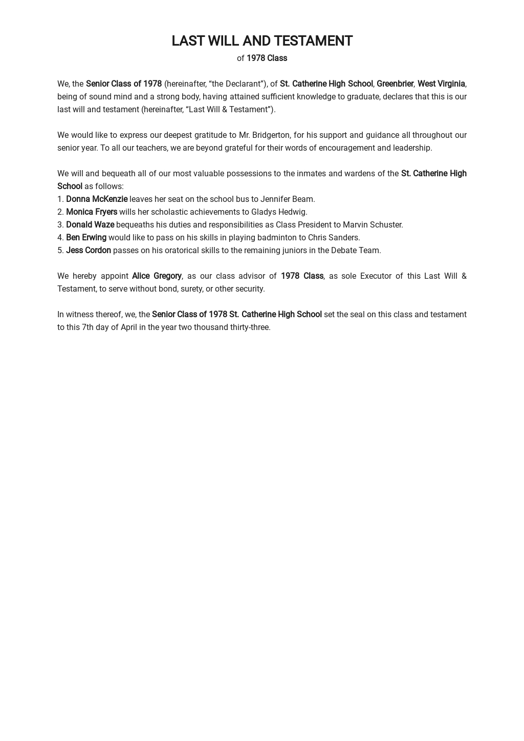 Funny senior last will and testament image