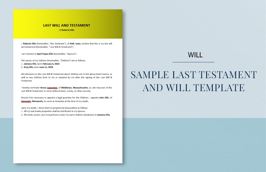 Sample Last Testament and Will Template