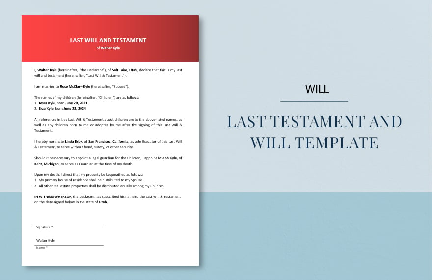 Last Testament and Will Template