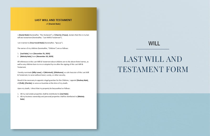 Last Will and Testament Form Template
