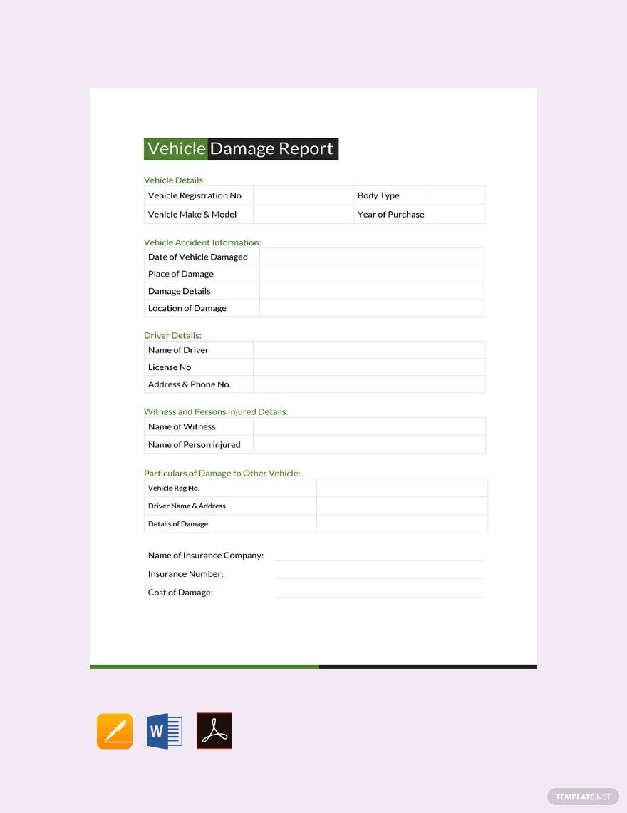 Damage Report Templates In PDF FREE Download Template