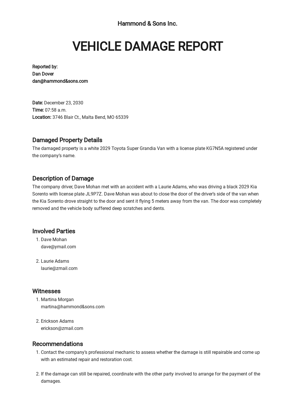 Car Damage Report Template