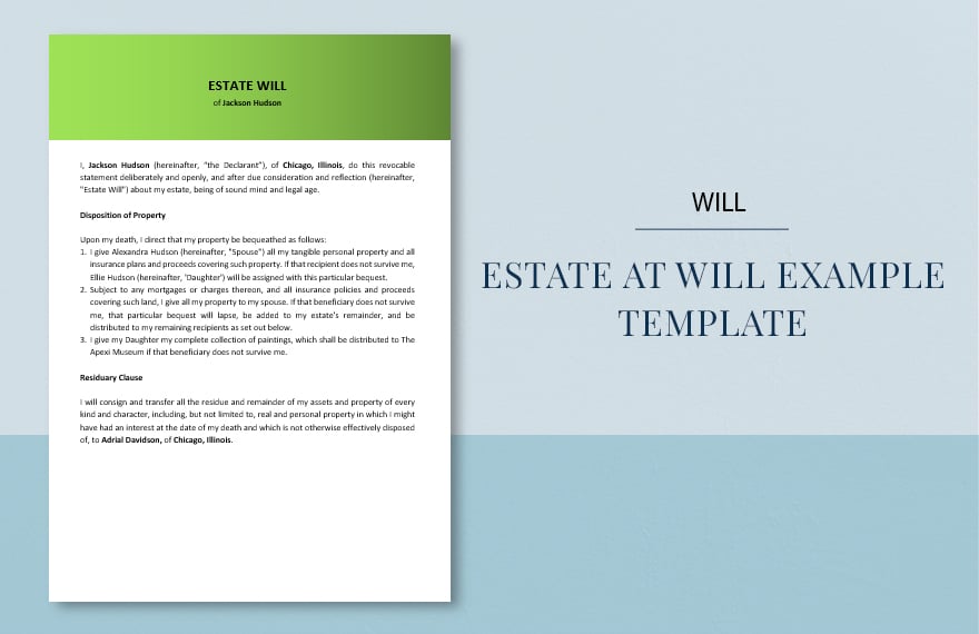 Estate at Will Example Template