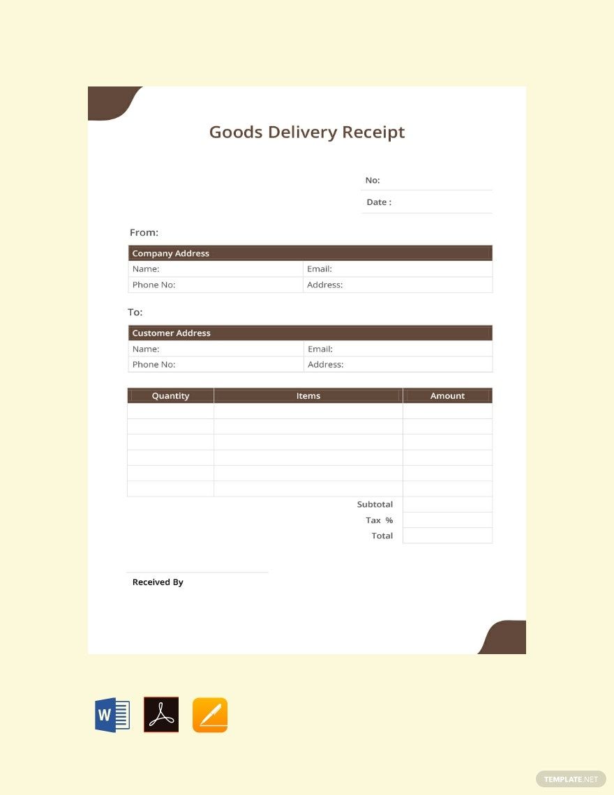 Delivery Receipt In PDF FREE Template Download Template