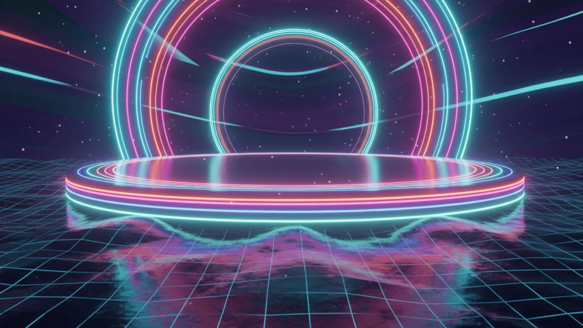 Free 3D Vibrant Neon Platform Background Template to Edit Online