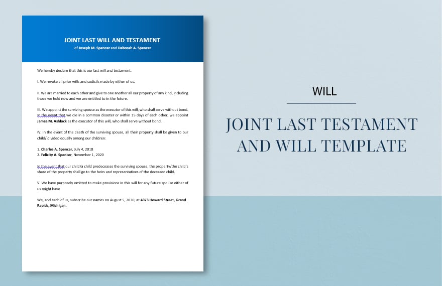 Joint Last Testament And Will Template