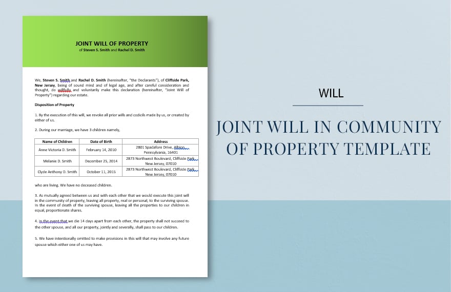 Sample Joint Will In Community Of Property Template