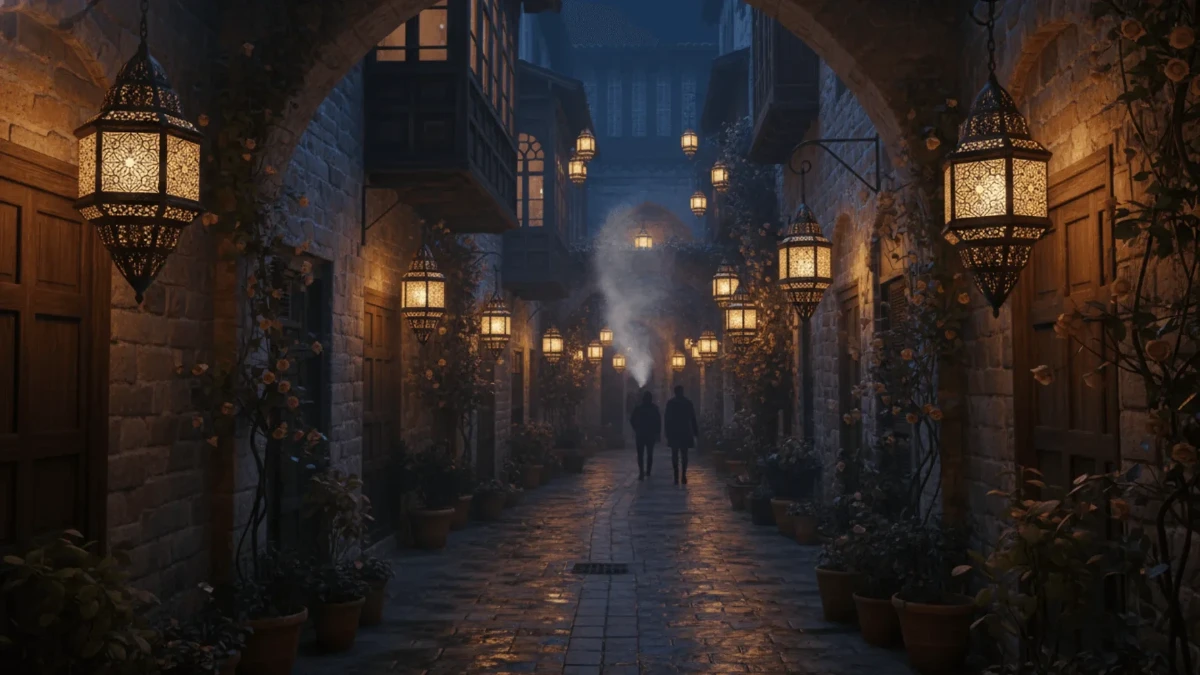 Free Lantern Lit Alley Night Photography Background Template to Edit Online Free Lantern Lit Alley Night Photography Background Template to Edit Online