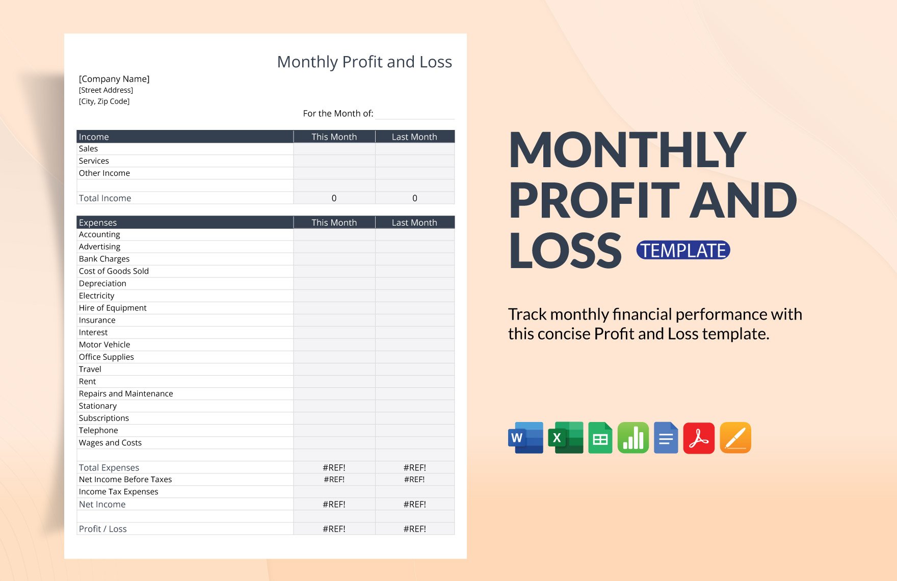 Monthly Profit and Loss Template