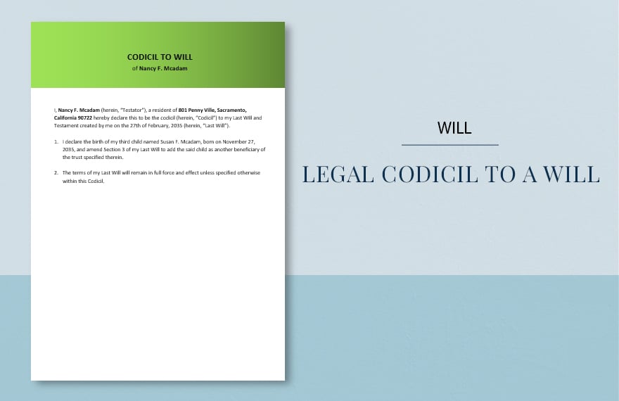 Legal Codicil to a Will Template