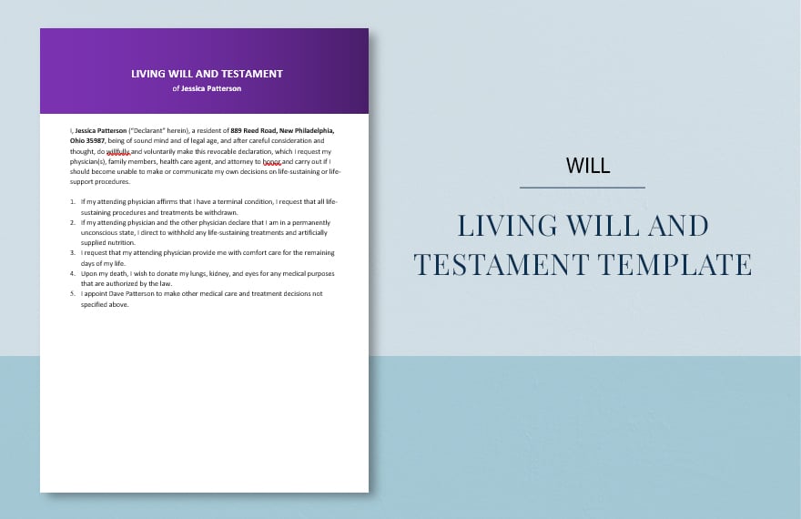 Living Will and Testament Template