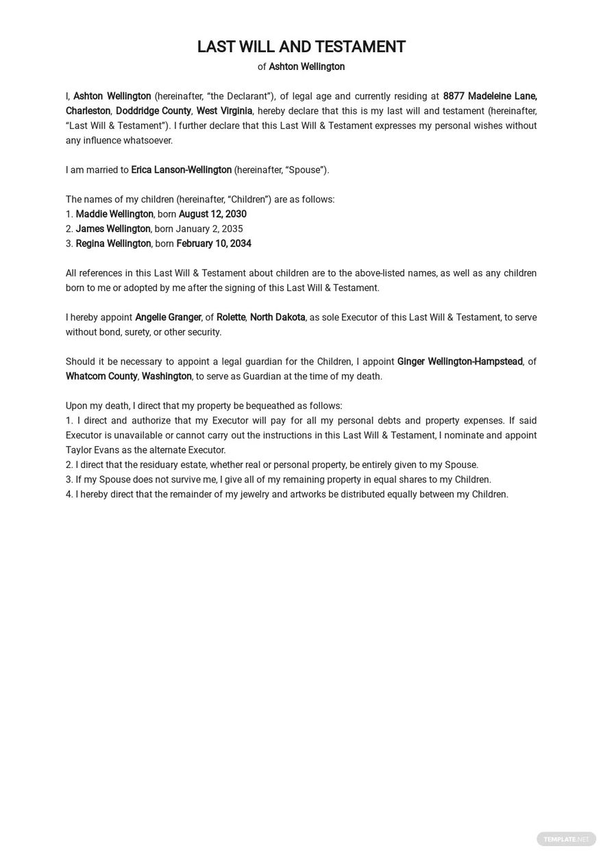 Template For A Will And Testament