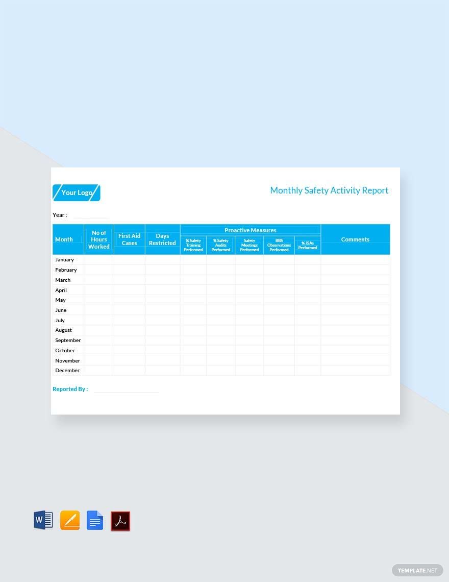 Monthly Safety Activity Report Template