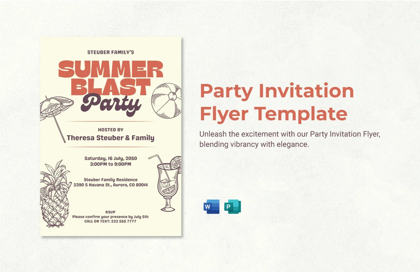 Party Invitation Flyer Template in Word, Publisher