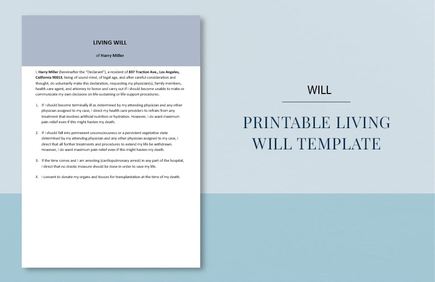 Printable Living Will Template