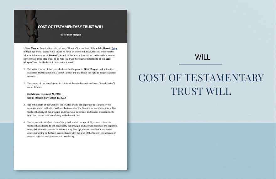 Cost of Testamentary Trust Will Template
