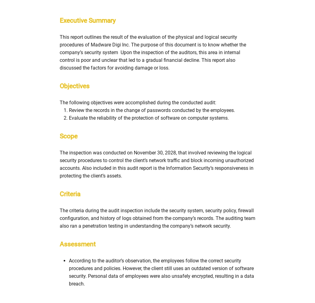 Sample of internal audit report of a company pdf picture